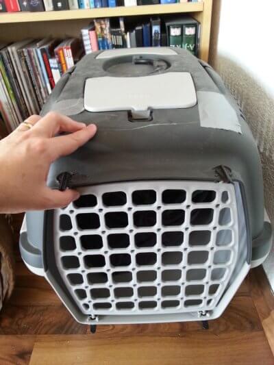 Cat carrier from the front with removable door.